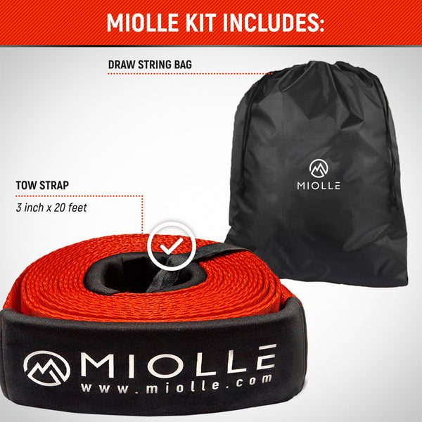 MiolleGear Tow Strap 3x20 MBS (Lab Tested) Recovery Strap Kit Includes: Tow Rope, Storage Case