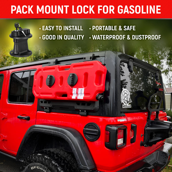 Miolle Gas Can (1pcs) with Mounting Bracket and Lock (2 pcs), 20L Red Oil Petrol Storage Cans Spare Emergency Backup Tank