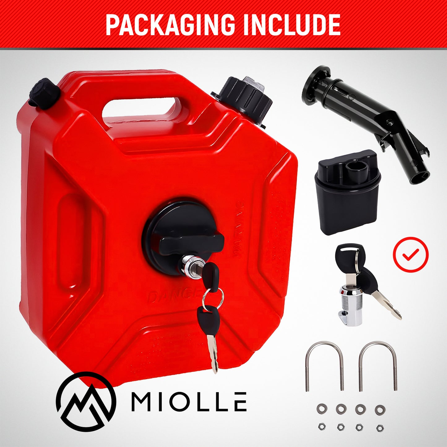 Miolle Gas Can with Mounting Bracket and Lock, 5L Red