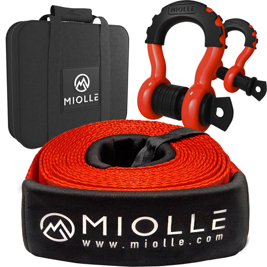 Miolle Offroad Recovery Set Tow Strap 4”x30’- 45000lb MBS - Tow Straps Heavy Duty with Hooks for Truck, Jeep, SUV