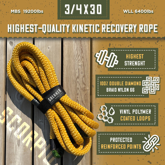 Greaker Limited Edition Kinetic Recovery Tow Rope Heavy Duty Offroad - Estilo único 4x4 (Gold Sahara, 3/4" x30')