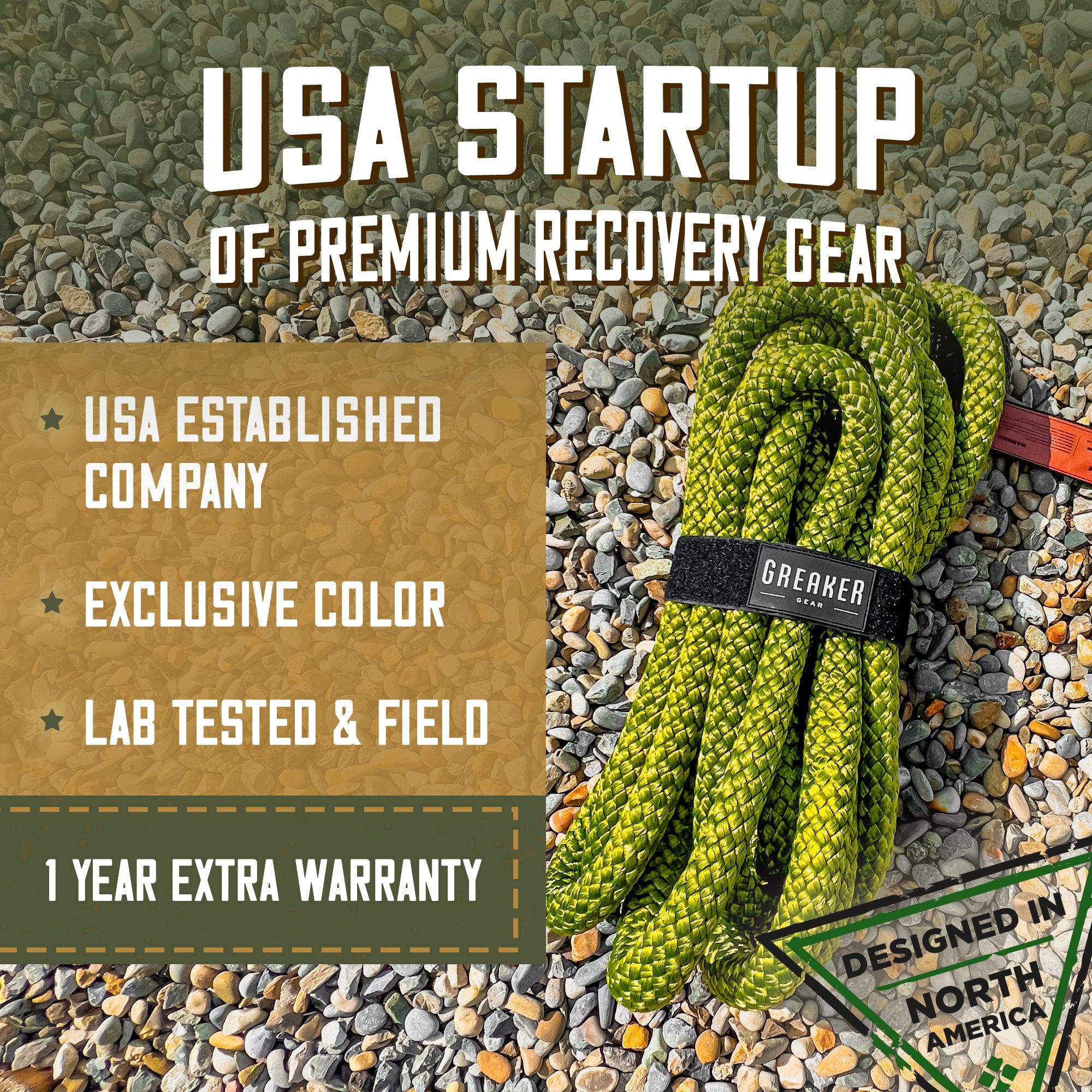 Limited Edition Greaker Kinetic Recovery Tow Rope Heavy Duty Offroad - Unique 4x4 Style (Marble Green, 1 x30')