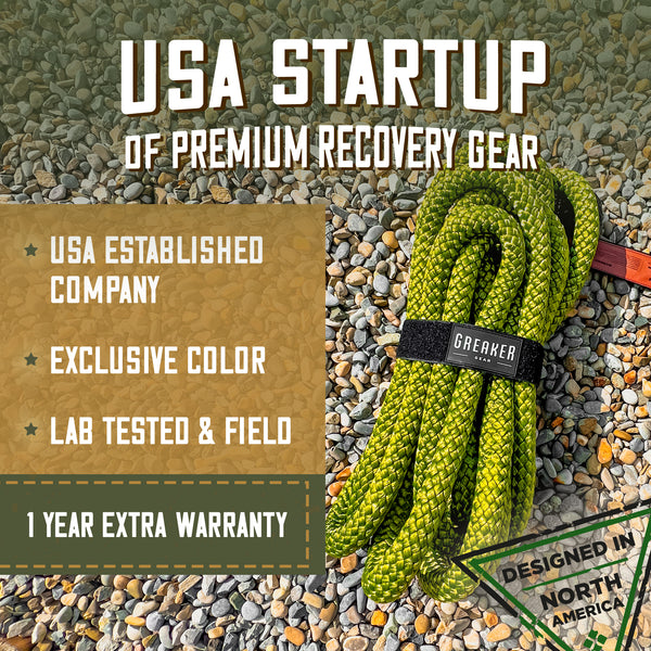 Edición limitada Greaker Kinetic Recovery Tow Rope Heavy Duty Offroad - Unique 4x4 Style (Marble Green, 1" x30')
